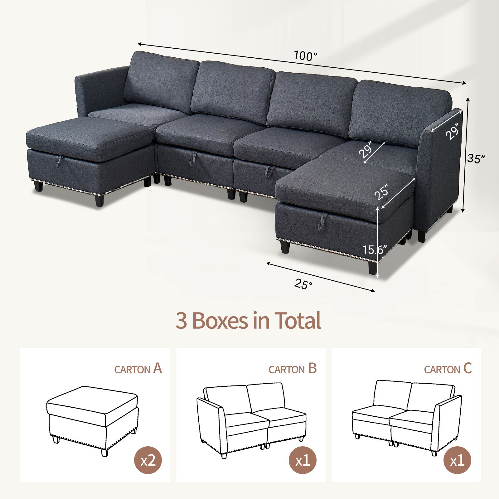 Convertible Sectional Sofa with Storage Seat 6 Seat Sofa with Reversible Chaise U Shaped Sectional Couch for Living Room,Dark Grey Convertible Sectional Sofa with Storage Seat 6 Seat Sofa with Reversible Chaise U Shaped Sectional Couch for Living Room,Dark Grey